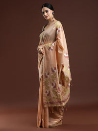 Woven Design Floral Muga Cotton Saree in Orange