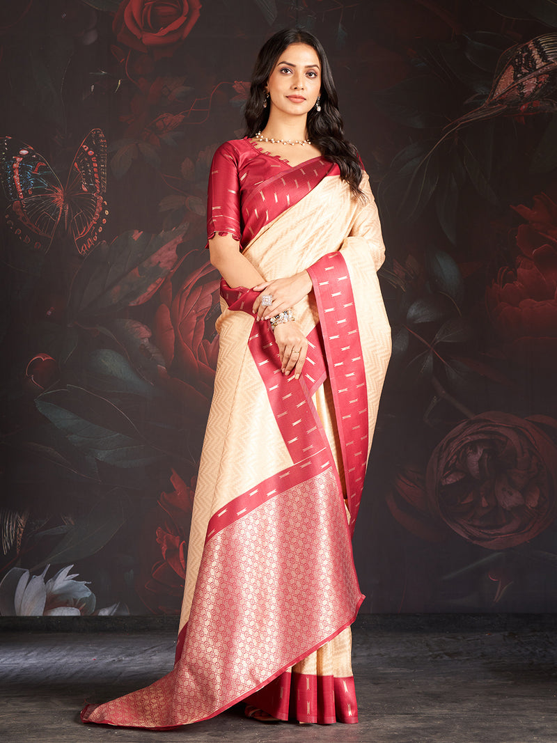 Vastra Silk In Cream And Scarlet