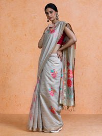 Leela Cotton in Beige with Coral Pink Motifs