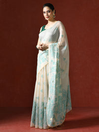 Floral Printed Zari Chanderi Saree in green
