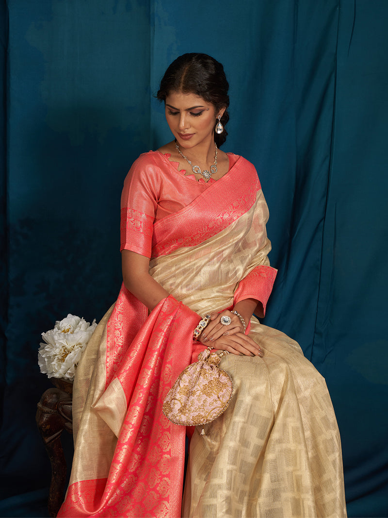 Swarnika Silk in Neon Pink And Beige