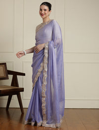 Embellished Saree With Unstitched Blouse in Lavender