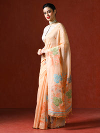 Floral Embellished Embroidered Chanderi Saree in peach