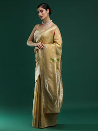 Woven Design Floral Chanderi Cotton Saree in Beige