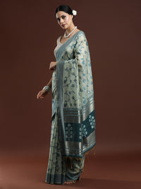 Woven Design Floral Chanderi Cotton Saree in Pista Green
