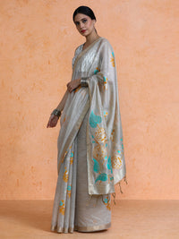 Leela Cotton in Beige with Blue Motifs