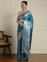 Ethnic Motif Woven Design Zari Indian Bridal Banarasi Saree in Blue