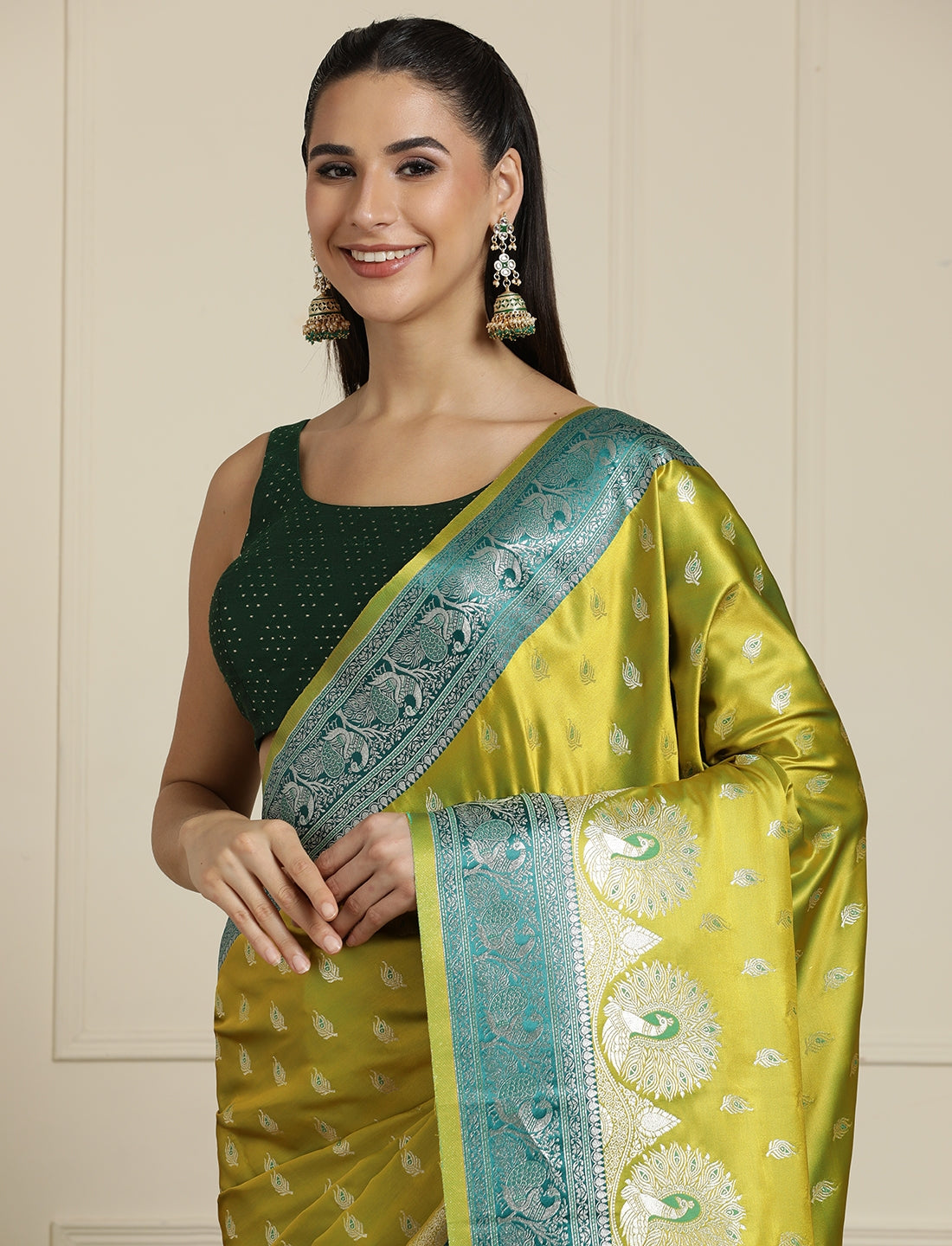Woven Design Banarasi Saree With Unstitched Blouse in Light Green