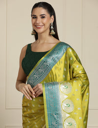 Woven Design Banarasi Saree With Unstitched Blouse in Light Green