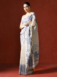 Floral Printed Chanderi Saree in grey