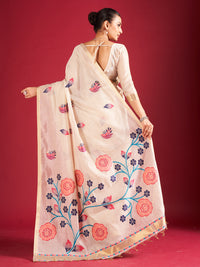 Chandrika Cotton In Beige with Violet And Red Motifs