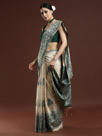 Woven Design Chanderi Cotton Saree with Green Motifs