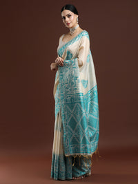 Woven Design Chanderi Cotton Saree with Blue Motifs