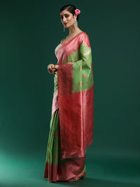 Woven Design Chanderi Cotton Saree in Green
