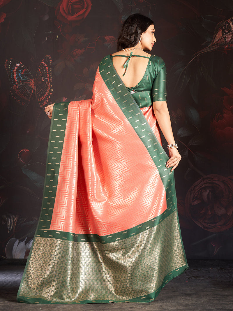 Vastra Silk In Forest Green And Pink