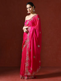 Ethnic Motifs Embroidered Sequinned Saree in pink