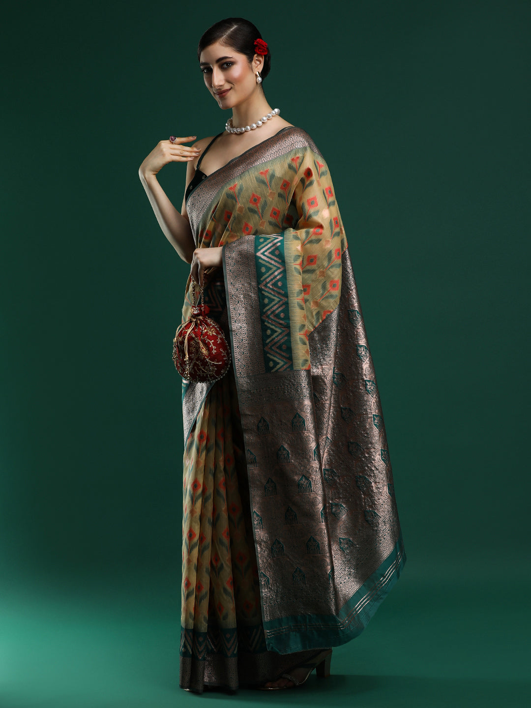 Woven Design Chanderi Cotton Saree in Dark Yellow