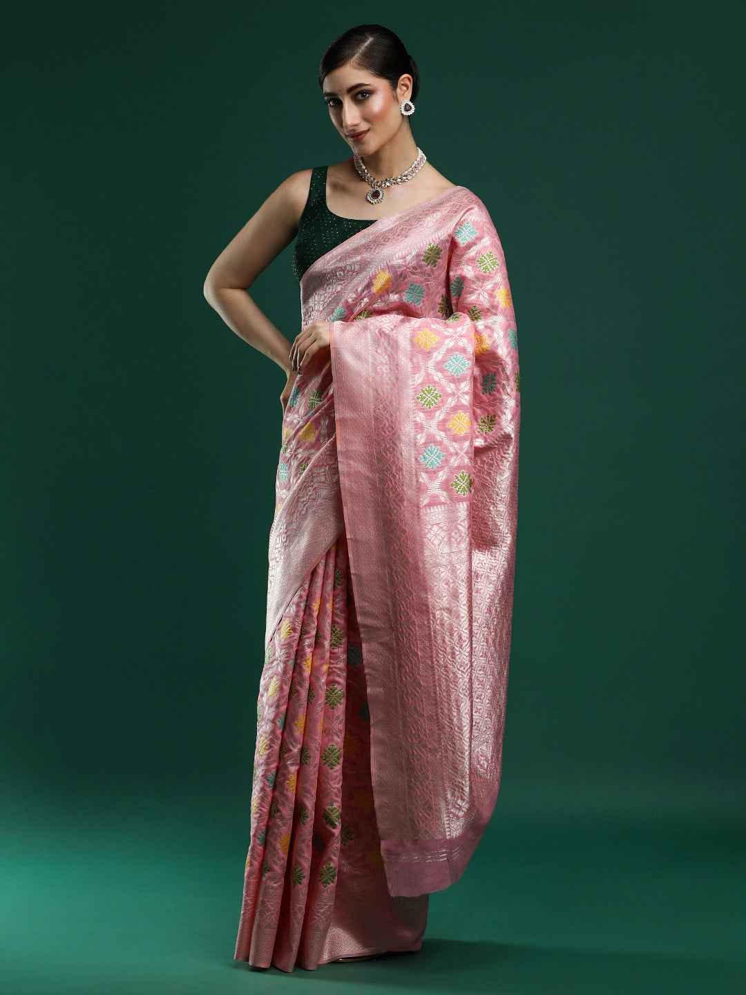 Woven Design Chanderi Cotton Saree in Pink