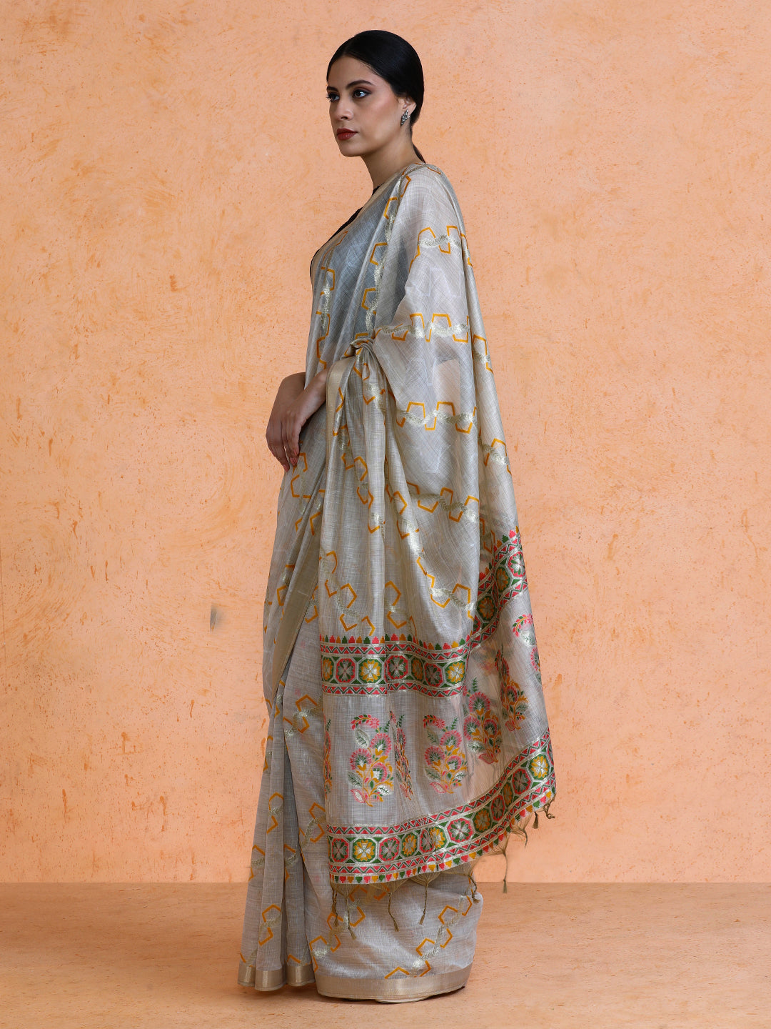 Devina Cotton in Beige with Yellow Motifs