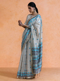 Aranya Cotton in Beige with Blue Motifs