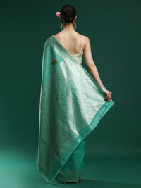 Woven Design Floral Chanderi Cotton Saree in Sea Green