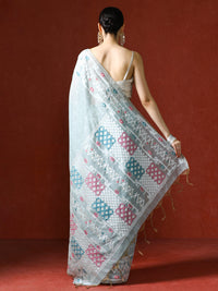 Handloom Geometric Woven Design Chanderi Saree in blue