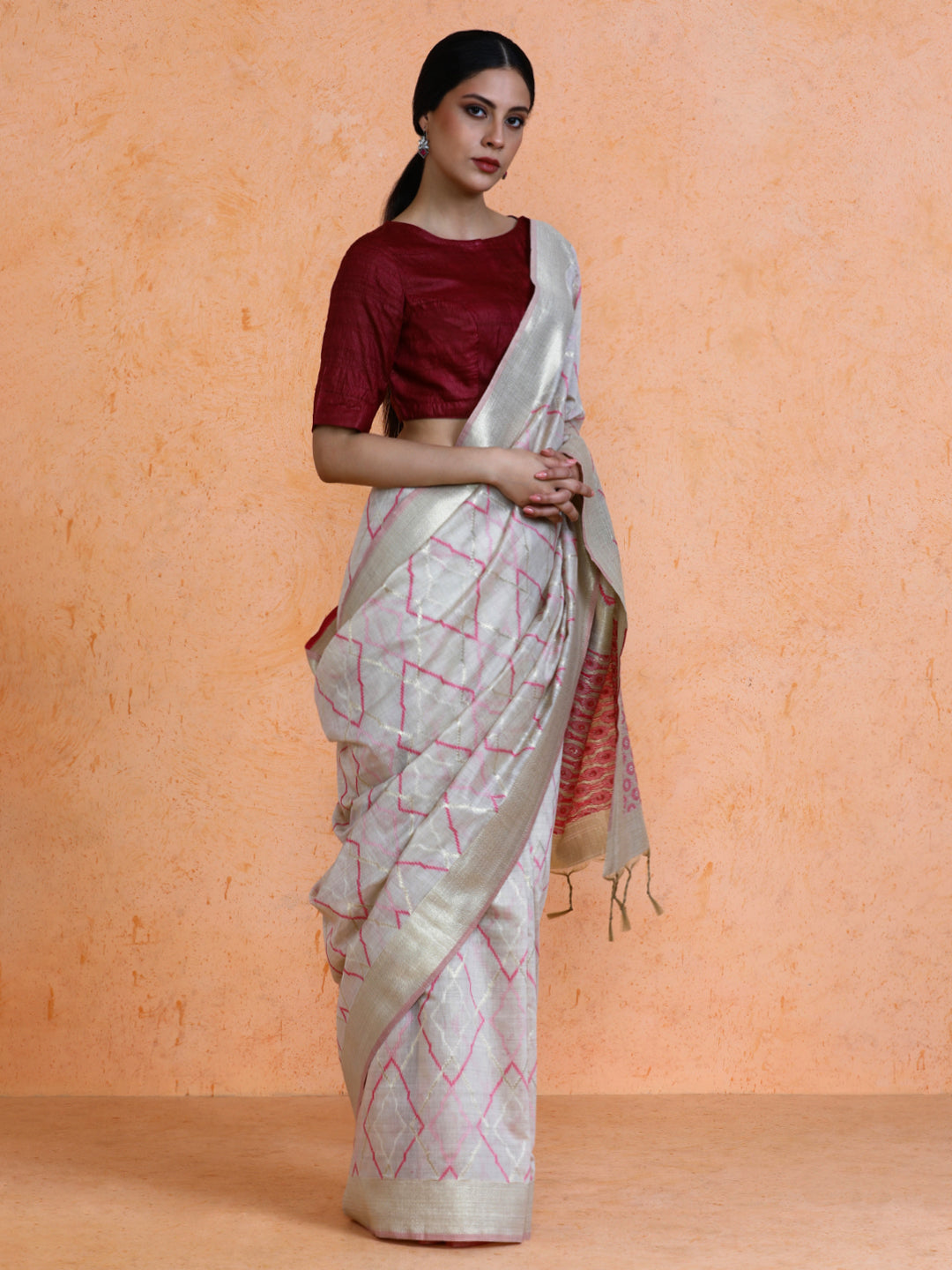 Devi Cotton in Beige with Pink Motifs