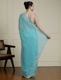 Solid Embellished Beads and Stones Saree in Blue