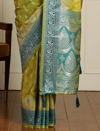 Woven Design Banarasi Saree With Unstitched Blouse in Light Green