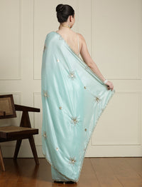 Floral Embroidered Beads and Stones Saree in Blue