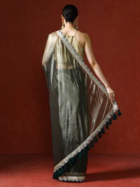 Embellished Satin Silk Sequinned With Tassles Saree in green