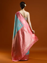 Sarha Ethnic Motifs Woven Muga Saree in Light Blue