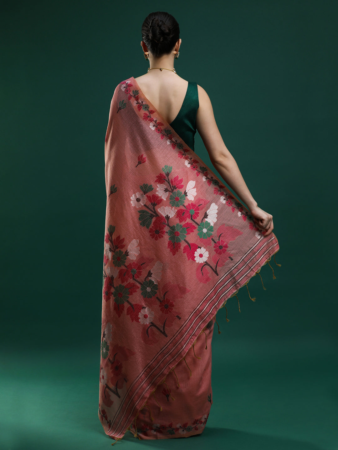 Sarha Floral Woven Design Zari Muga Saree in Pink