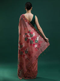 Sarha Floral Woven Design Zari Muga Saree in Pink