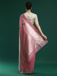 Woven Design Floral Chanderi Cotton Saree in Pink