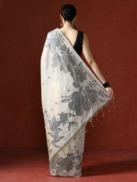 Floral Printed Chanderi Saree in black