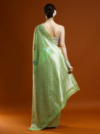 Sarha Ethnic Motifs Embroidered Zari Embroidered Chanderi Saree in Green