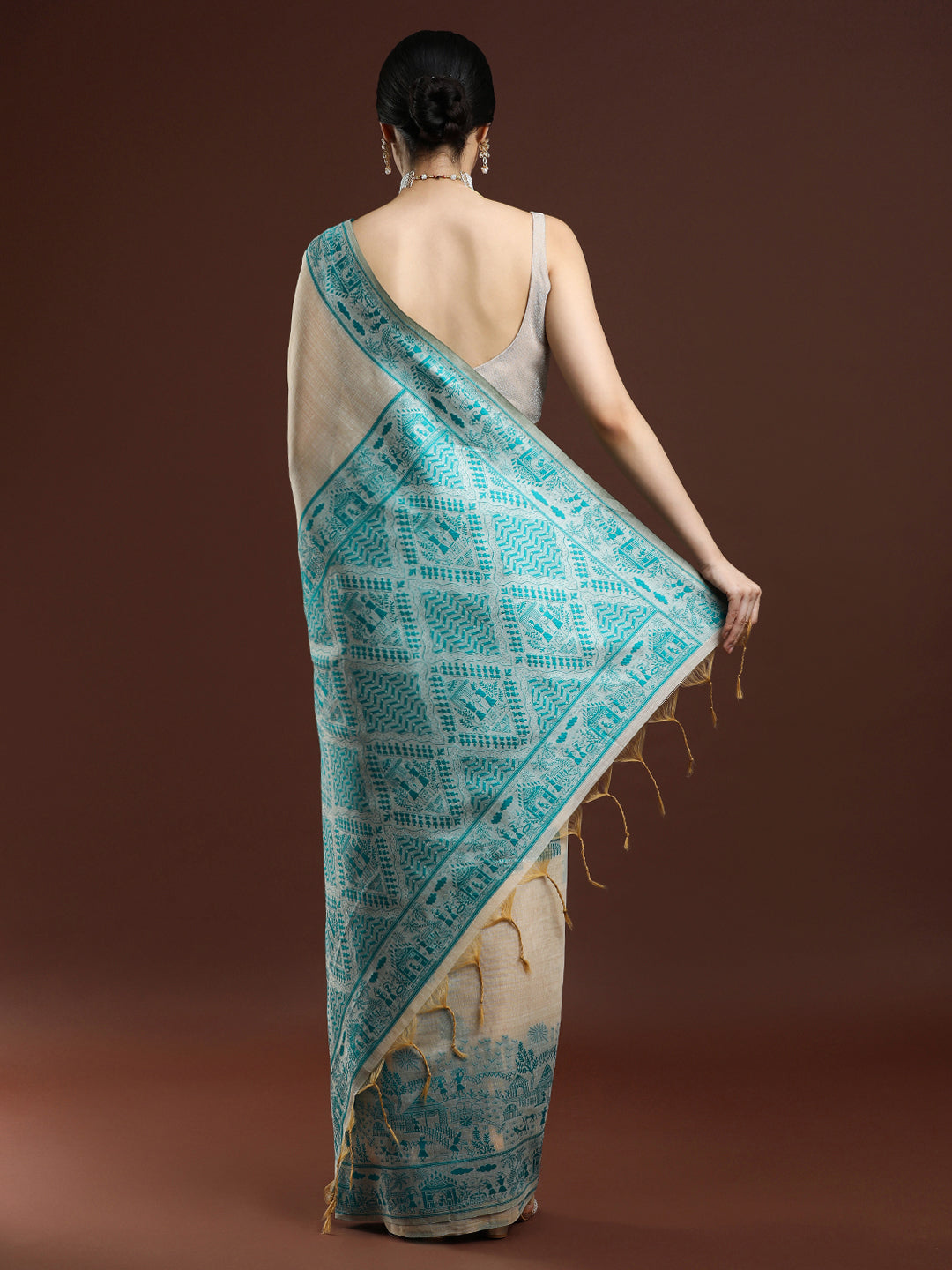 Woven Design Chanderi Cotton Saree with Blue Motifs