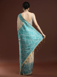 Woven Design Chanderi Cotton Saree with Blue Motifs