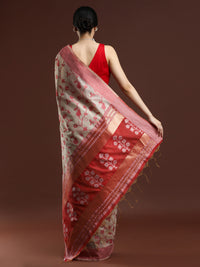Woven Design Floral Chanderi Cotton Saree in Beige