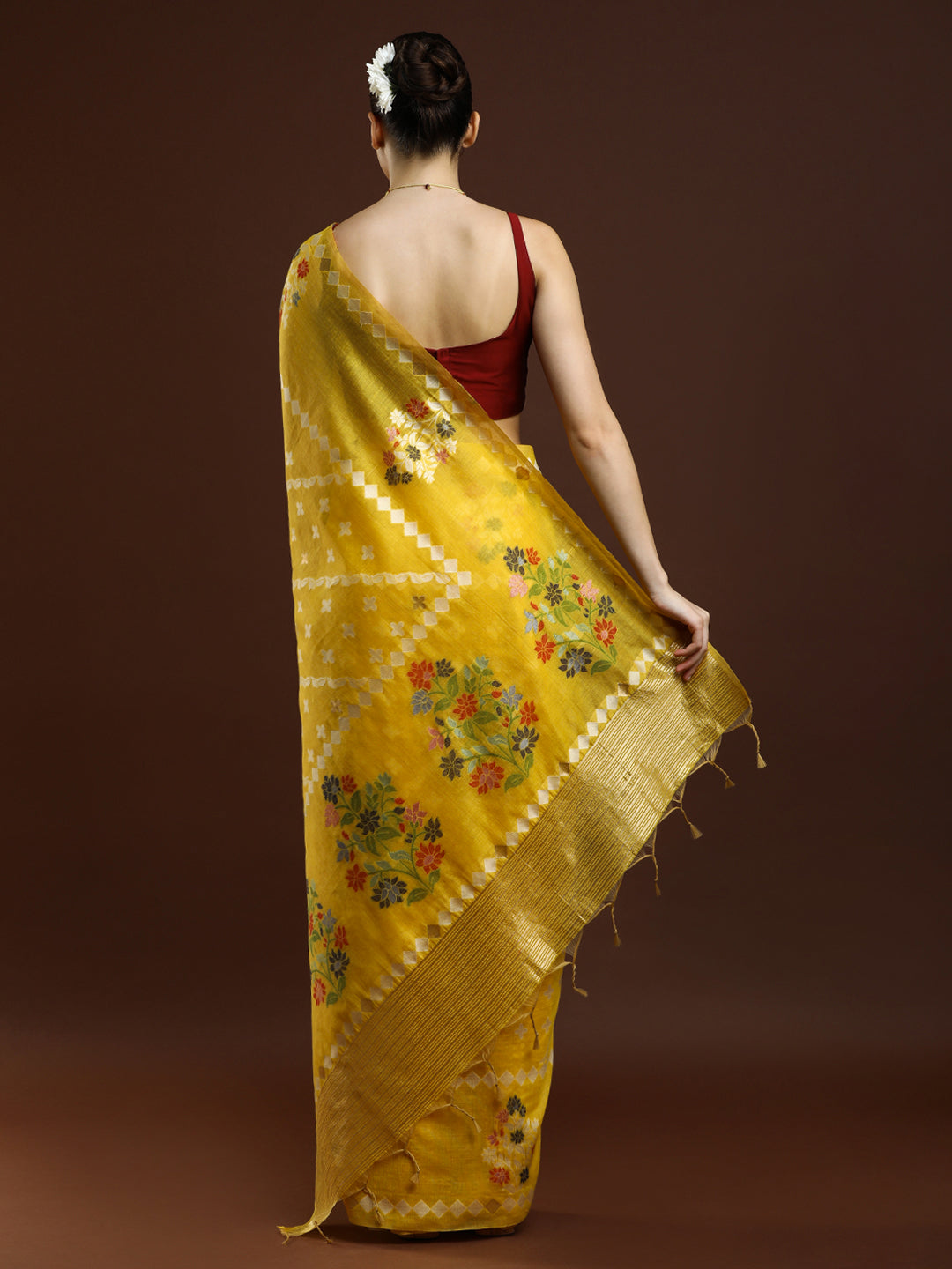 Sarha Ethnic Motifs Woven Design Zari Banarasi Saree in Yellow