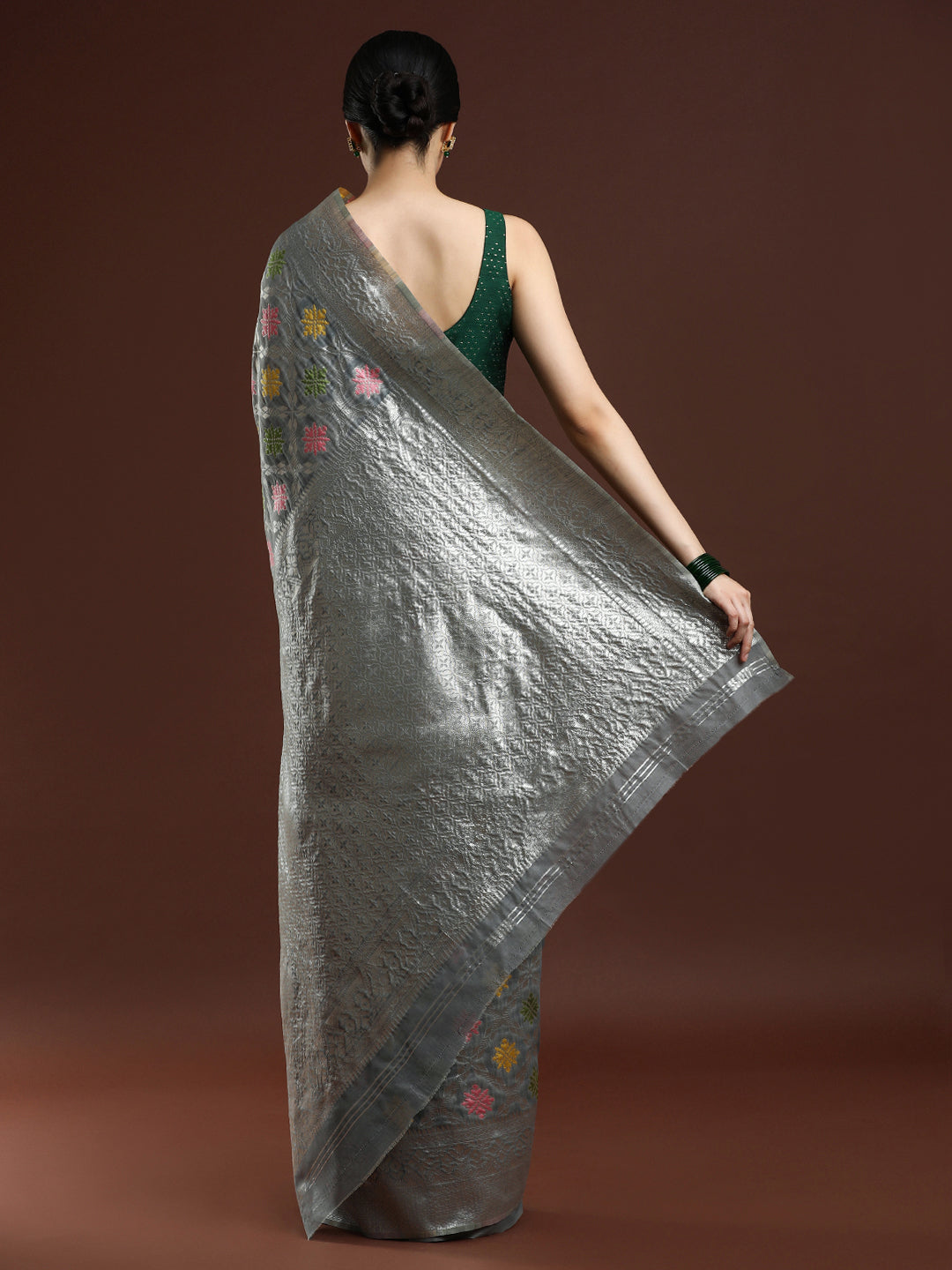 Woven Design Chanderi Cotton Saree inGrey