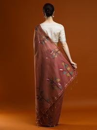 Sarha Women Floral Woven Design Zari Muga Saree in Rust Orange