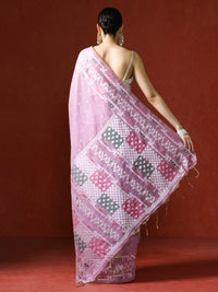 Handloom Geometric Woven Design Chanderi Saree in pink