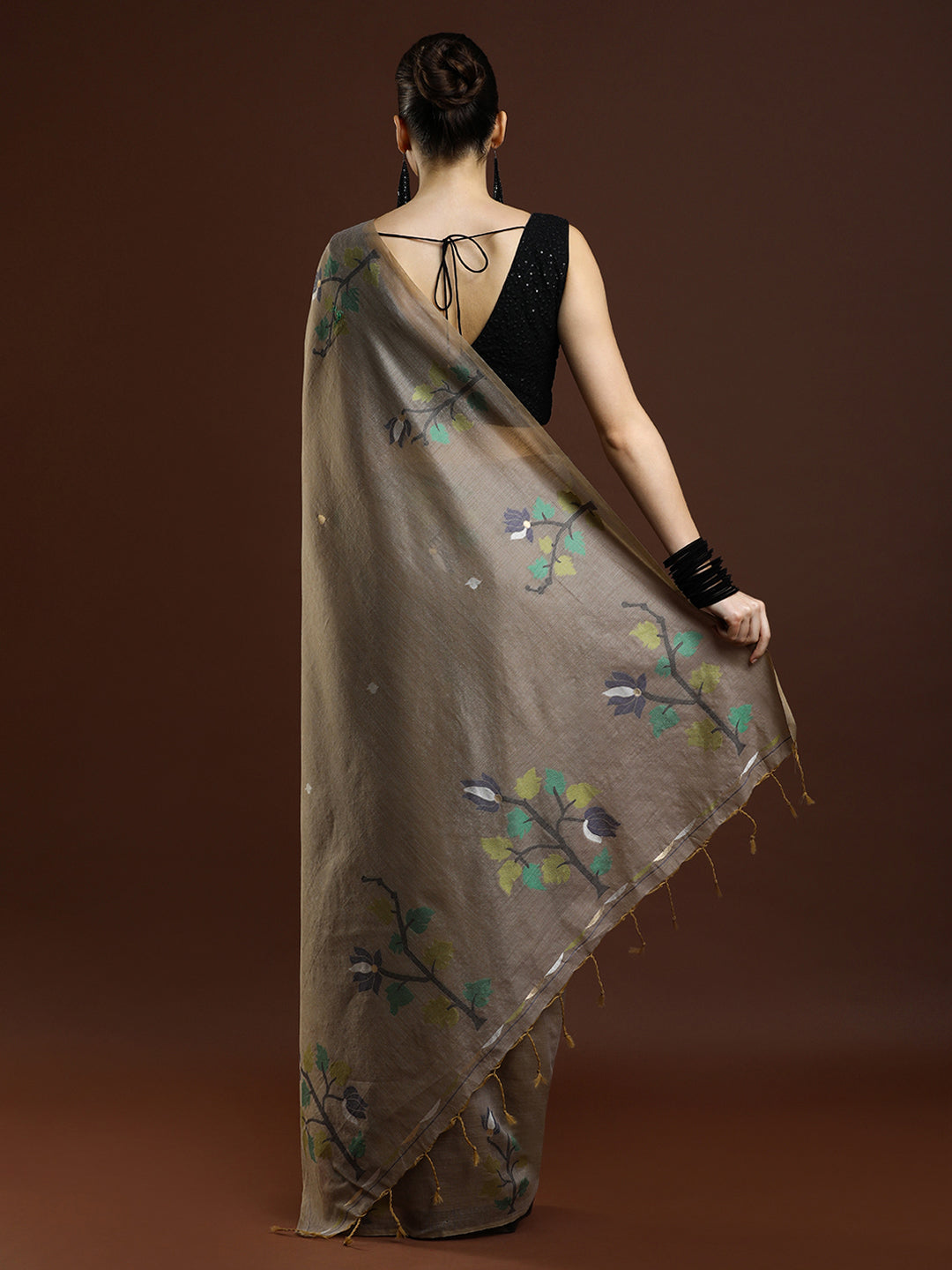 Sarha Ethnic Motif Woven Design Zari Muga Saree in Grey