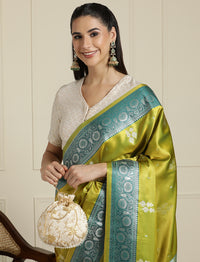 Ethnic Motifs Zari Banarasi Saree in Light Green
