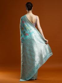 Sarha Floral Motifs Woven Design Zari Chanderi Saree in Light Blue