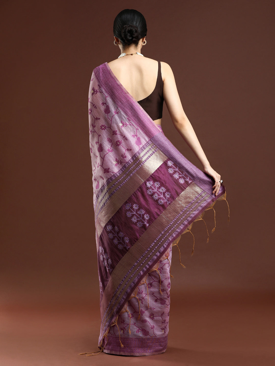 Woven Design Floral Chanderi Cotton Saree in Purple