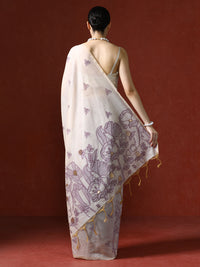 Floral Printed Zari Chanderi Saree in purple