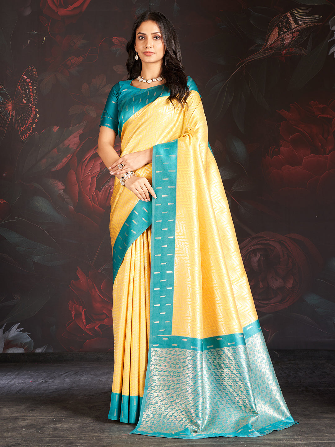 Vastra Silk In Sky Blue And Yellow